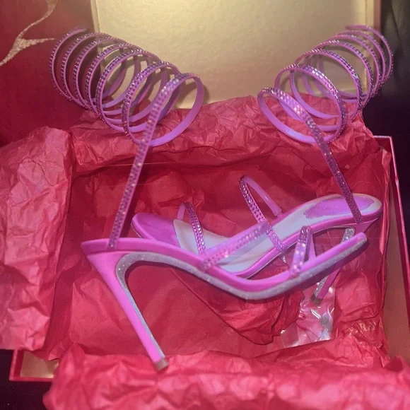 RENE CAOVILLA Pink Crystal Wrap-Up Heel - Picture 2 of 6